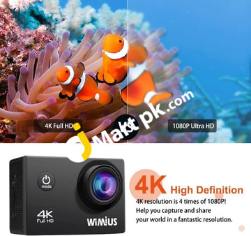 Action Camera Wimius 4K Wi-Fi 16Mp Underwater Sports Rechargeable Camcorder With 2 Lcd Screen 170°